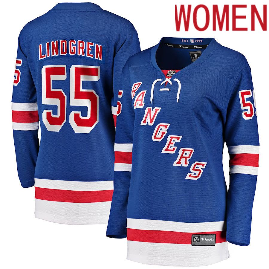 Women New York Rangers 55 Ryan Lindgren Fanatics Branded Blue Home Breakaway NHL Jersey